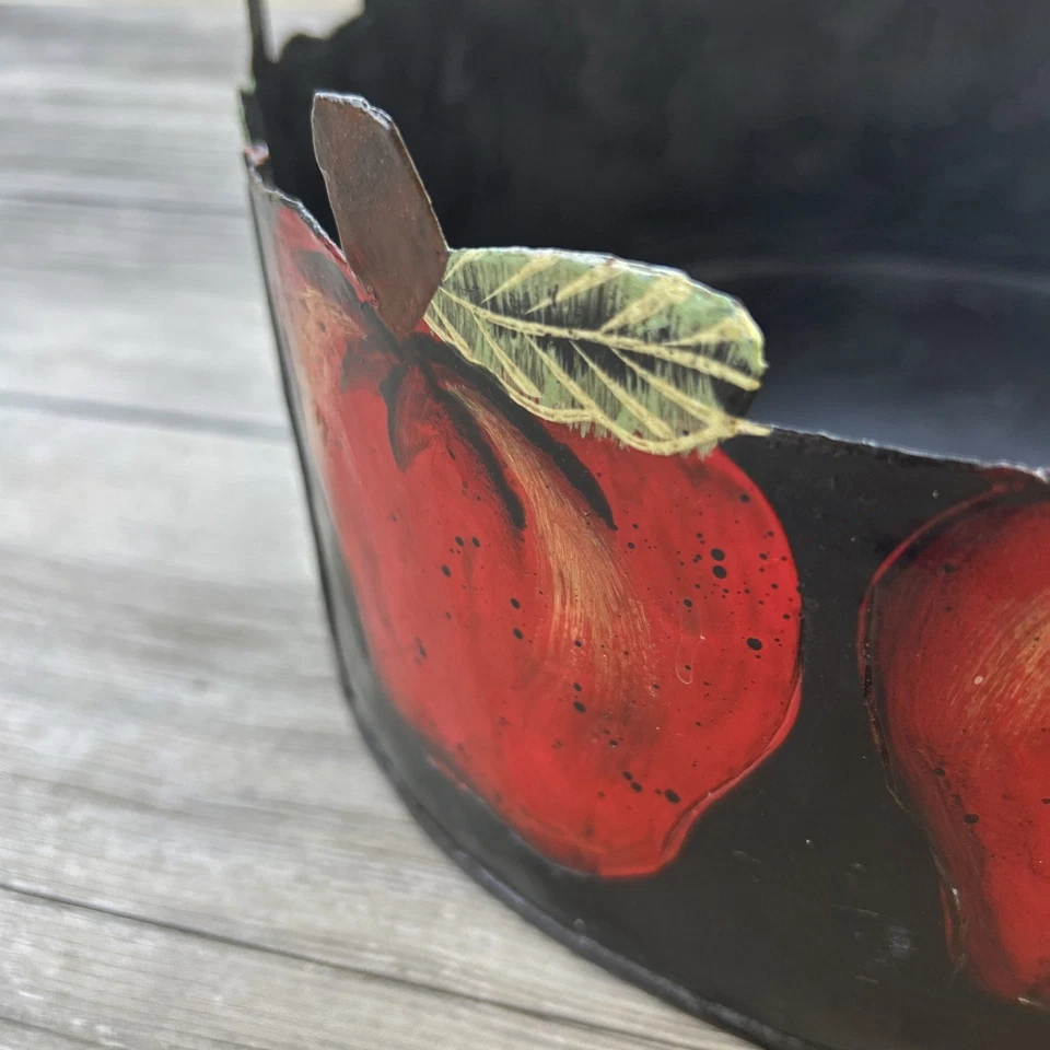 Apple Metal Round Container Primitive Decor - Image 3 of 4