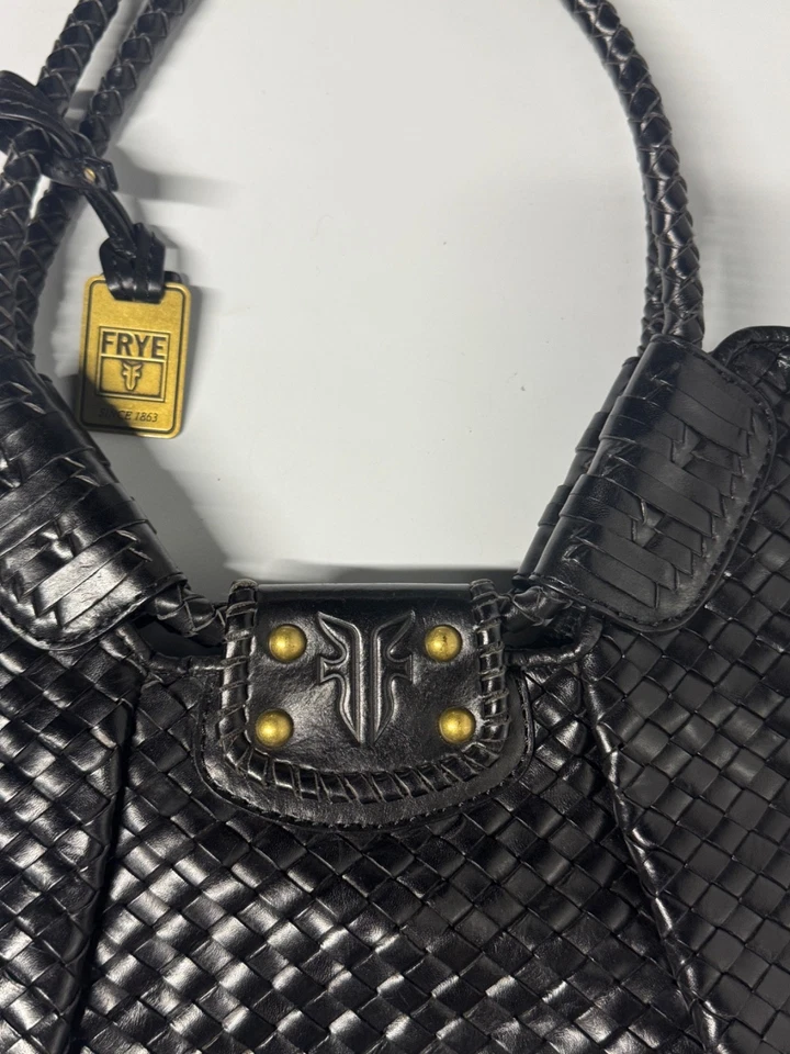 Frye Bolso de Cuero Negro Intrecciato Cuero Tejido Shopper Bolso Cartera Foto 2 de 4