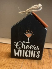 Wooden Sign Quill To Paper by Sixtrees Cheers Witches Happy Hallo Wine NWT