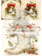 Christmas Boots & Bells | A4 Rice Paper | Paper for Decoupage
