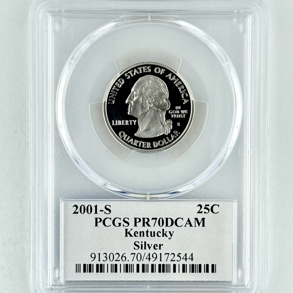 Kentucky Silver Quarter PR 70 DCAM PCGS 2001 S Best Top Grade 25c State Flag KY - Image 4 of 4