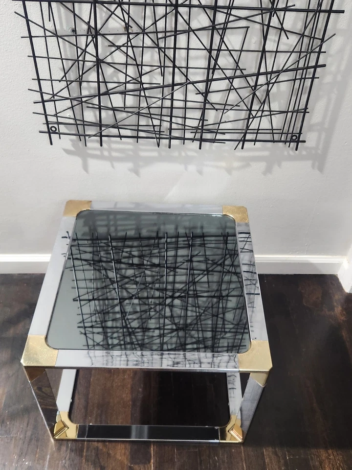 Винтажный хромированный латунный квадратный столик в стиле Maison Jansen Hollywood Regency - Изображение 4 из 4