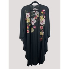 Torrid 2X 18/20 NWT Black Floral Embroidered Kimono Duster Sheer Boho