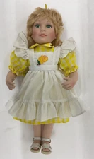 Collections Etc, Co 15" Porcelain Doll Yellow Checkered Dress with White Apron