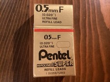 C505-F Pentel Super Hi-Polymer Lead Refills, 0.5mm F, 12 Leads/Tube, 12 Tubes
