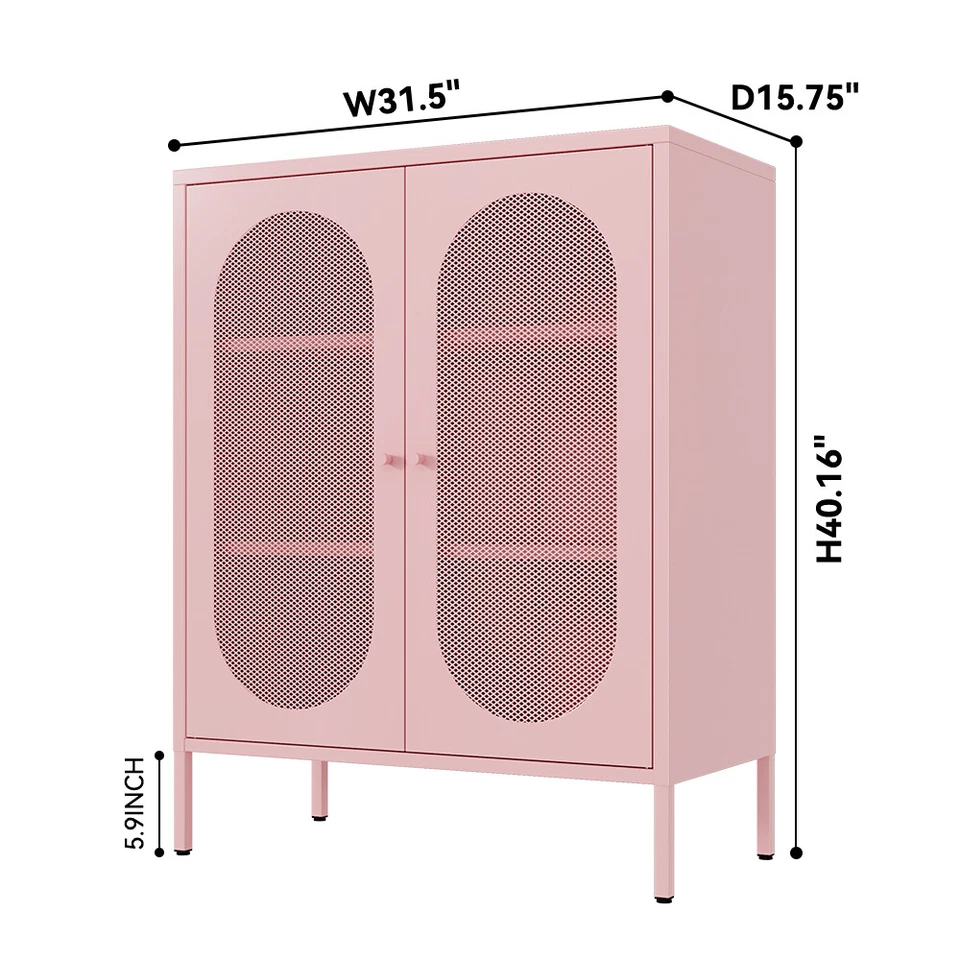 Armario de metal armario de acento con estantes ajustables y 2 puertas de malla Foto 2 de 4