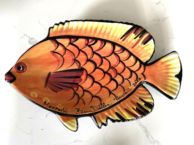 World Reknown Ben Diller Pottery Fish Plate 16 1/2 '' Maui Hawaii 2005 SIGNED COA