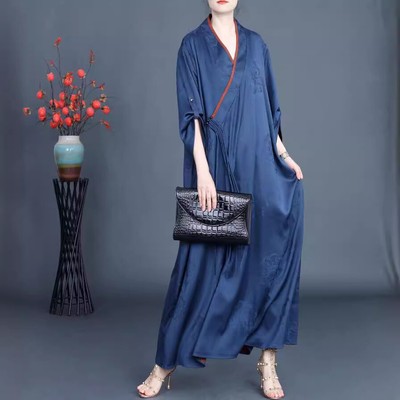 2024 Summer New Women National Style Ancient Rhyme Jacquard Robe Dress Tea Dress