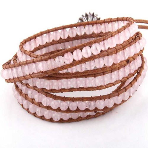 Natural stone bead cowhide rope woven 5 loops cuff bracelet Silver Necklace - Picture 12 of 24