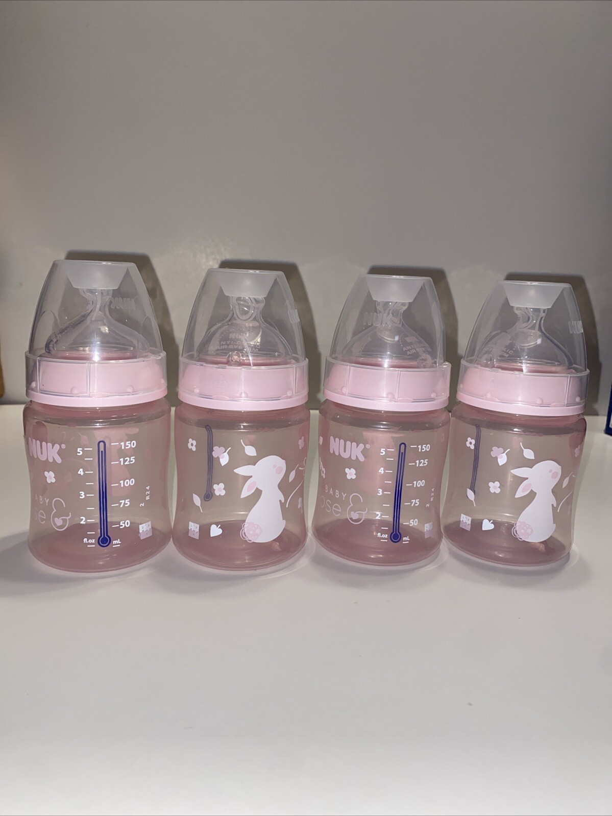 NUK Smooth Flow Anti Colic Baby Bottle, 5 oz, 4 Pack, Pink Bunnies BPA Free