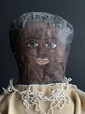 Vintage 21” Cloth Oil Painted Dark Complexion Primitive Girl Doll
