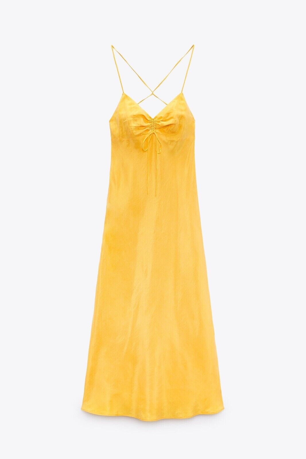 Zara Tangerine Orange Yellow Midi Dress Satin Effect Size S New Bloggers Fave image 2
