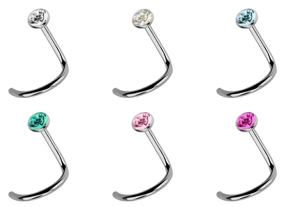 Titan Piercing Naso Gioiello Naso Spina IN 1mm Spirale E 2,5mm Cristallo - Immagine 4 di 4