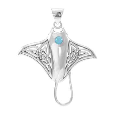 Large Manta Ray 925 Sterling Silver Pendant Choice of Gemstone Sea Life Jewelry