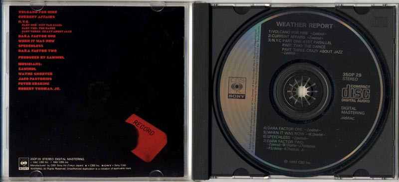 WEATHER REPORT S/T 1981 JAPAN 1st Press 1982 CD 35DP29