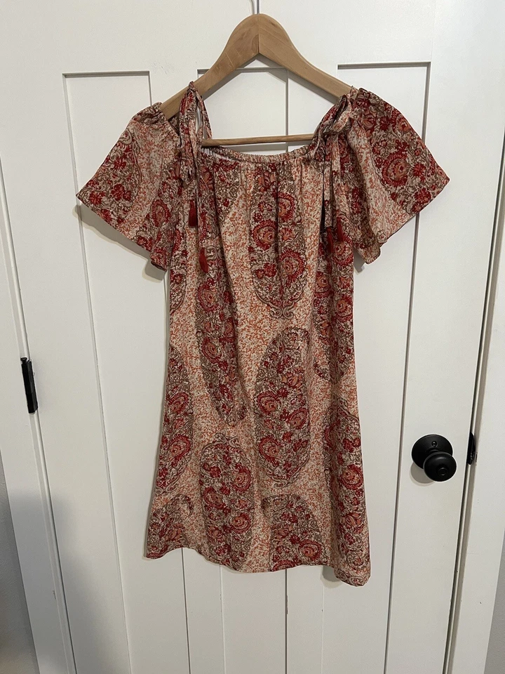 Vestido Madewell Seda Hombro Frío Cascada Paisley Rosa Talla XS Foto 2 de 4