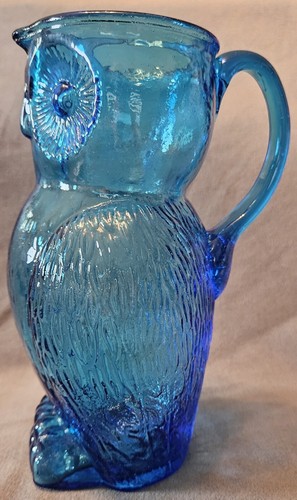 Vintage Mid Century Modern Blue Owl Pitcher 8 1/4” - Picture 2 of 6