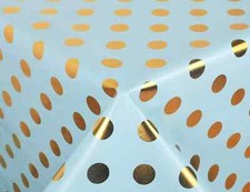 Wipe Clean Vinyl Table Cloth Gold Polka Duck egg blue Dot 140cmX140cm 