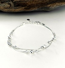 Sterling Silver Double Strand Beaded Ball Bracelet - Adj 6.5" - 8" - Gift Boxed