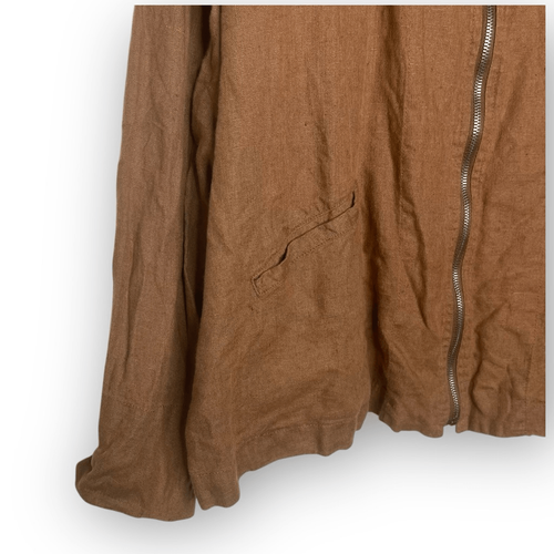FLAX Brown Woven 100% Linen Full Zip Blazer Jacket Top Lagenlook Women’s Large - Picture 9 of 11