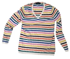 Tommy Hilfiger Womens Rainbow Striped V-Neck Top Shirt Longsleeve Size M