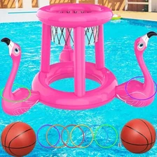 Pool Floats Toys Set, 2-in-1 Floating Basketball Hoops & Pool Ring Toss, Fun
