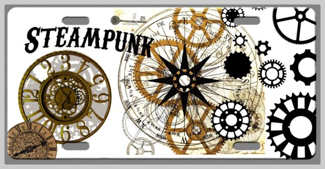 Steampunk License Plate- Vanity AutoTag disambiguation retrotronics sci fi