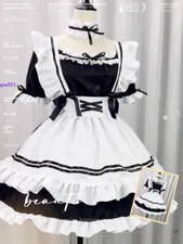 Classic Black White Maid Clothes Pink Cosplay Costume Halloween Clothing Theater