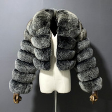 Lady Faux Fur Crop Coat Shaggy Collar Short Jackets Zip Outwear Cardigans Luxury