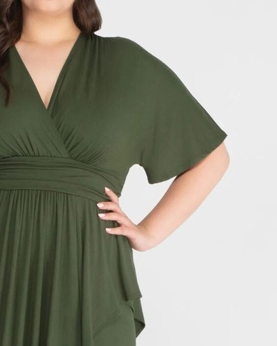 Kiyonna Dress 5X Green Indie Flair Style Maxi Kimono Sleeves Draped Slimming - Picture 3 of 7