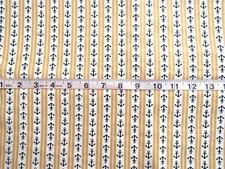 1 yd 100 Prewashed Tan Cream Stripes with Blue Anchors Cotton Fabric