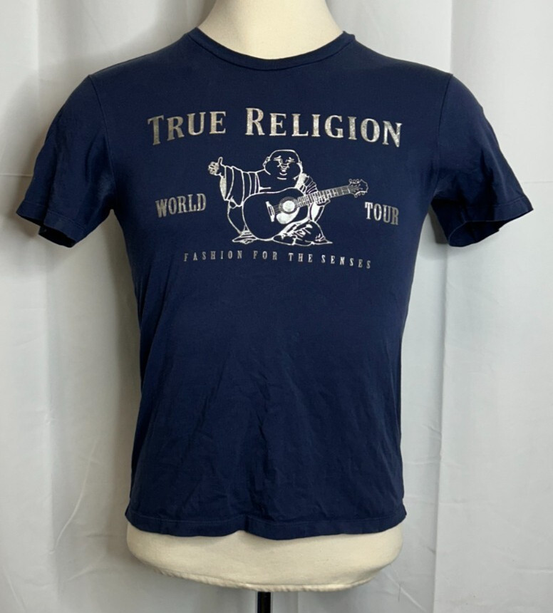 True Religion Mens sz Small navy blue spell out t shirt