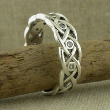 Sterling Silver Celtic Knot Wedding Ring with CZs KEITH JACK Size 6 or 9 Boxed