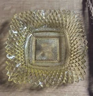 Indiana Glass Amber Ruffle Edge Diamond Point Trinket Dish Candy Bowl Vintage
