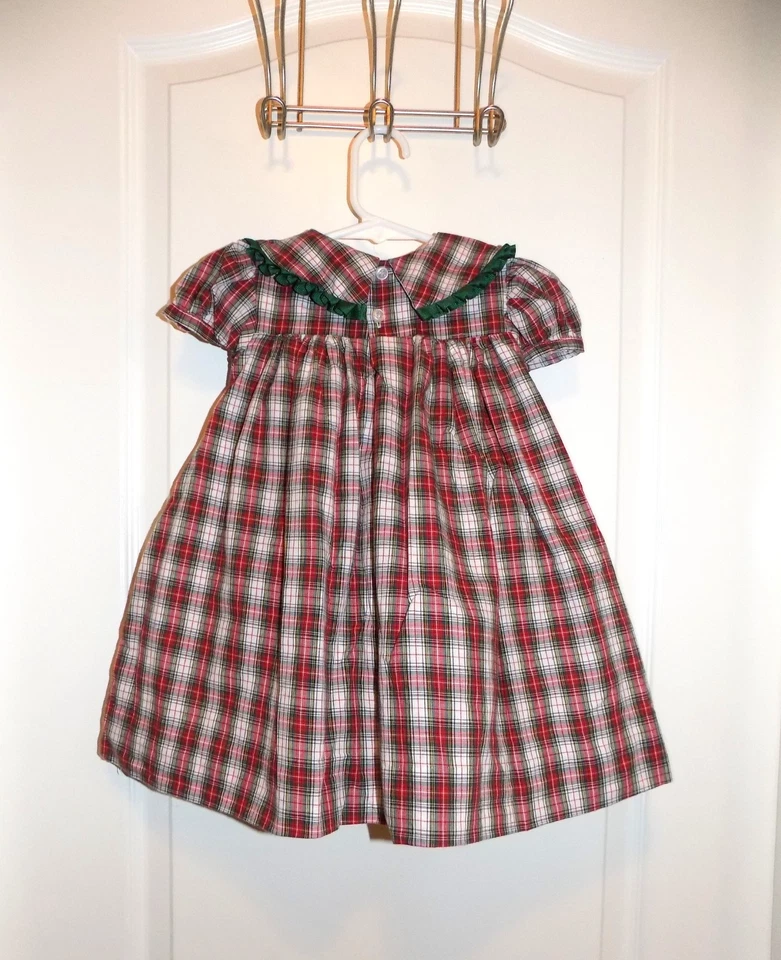 Vestido Bailey Boys Rojo Verde Cuadros Cuello Obispo 12M Cinta Tul Navidad Holi TBBC Foto 3 de 4