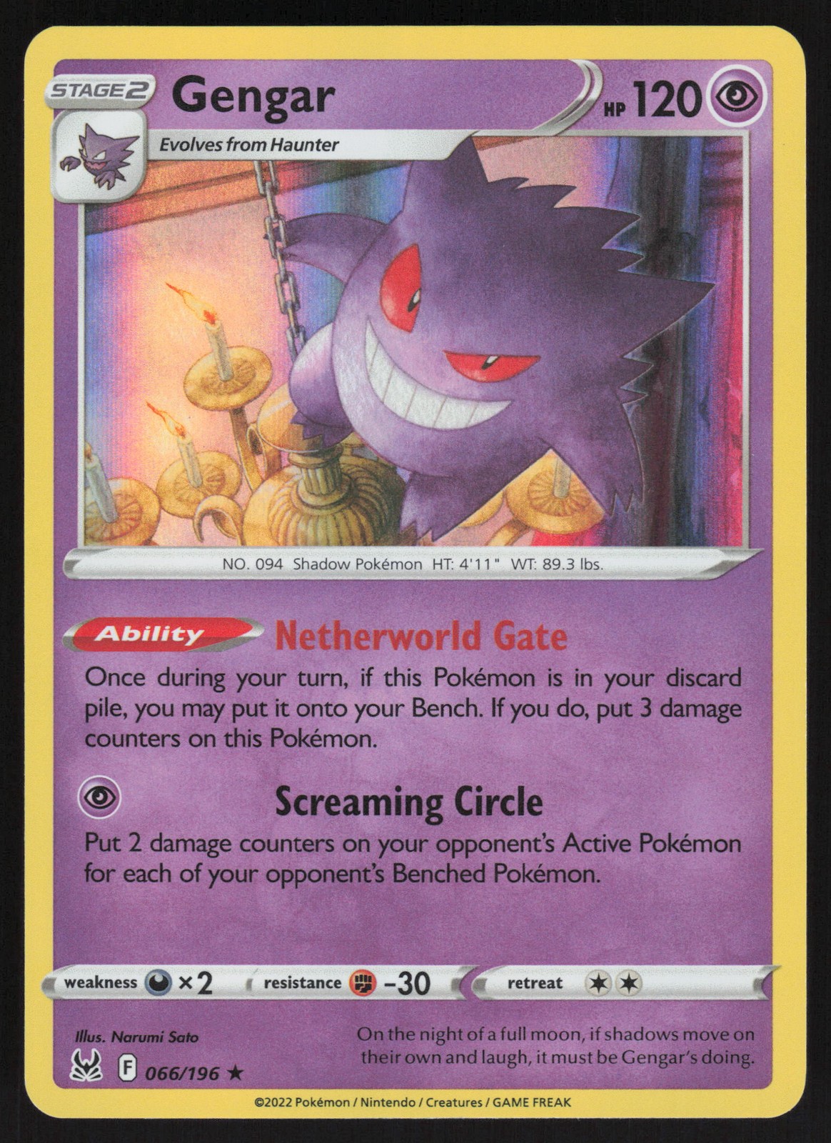 Gengar Holo Rare Holo 066/196 NM SWSH11: Lost Origin Pokemon Card