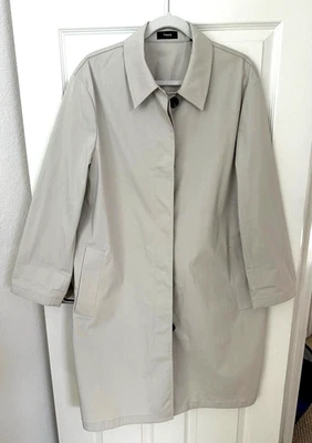 Theory Women XL Beige Sleek Trench Car Coat Button Front Lightweight 2024