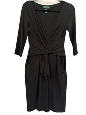 Ralph Lauren - Black Faux Wrap Sheath Dress - Stretch Size 4 Pockets Polyester