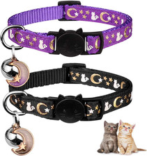2PCS Breakaway Cat Collars with Bell Moons Stars Cute Kitty Adjustable Safe Kitt