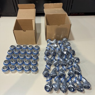 50 pcs. Sealproof Liquidtight 3/4  Qty 25 straight + qty 25 90 deg ZINC DIECAST