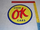 VINTAGE NOS "CHEVROLET OK USED CARS" 11 3/4" PORCELAIN METAL GASOLINE & OIL SIGN