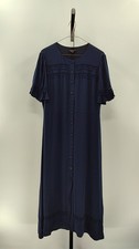Quince Women Lightweight Crepe Lace Inset Midi Dress Deep Navy Basic Sleeved M