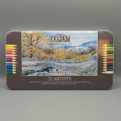 Vintage Derwent Artists Colored Pencils, Metal Tin, 72 Count 32097, Lightly USED
