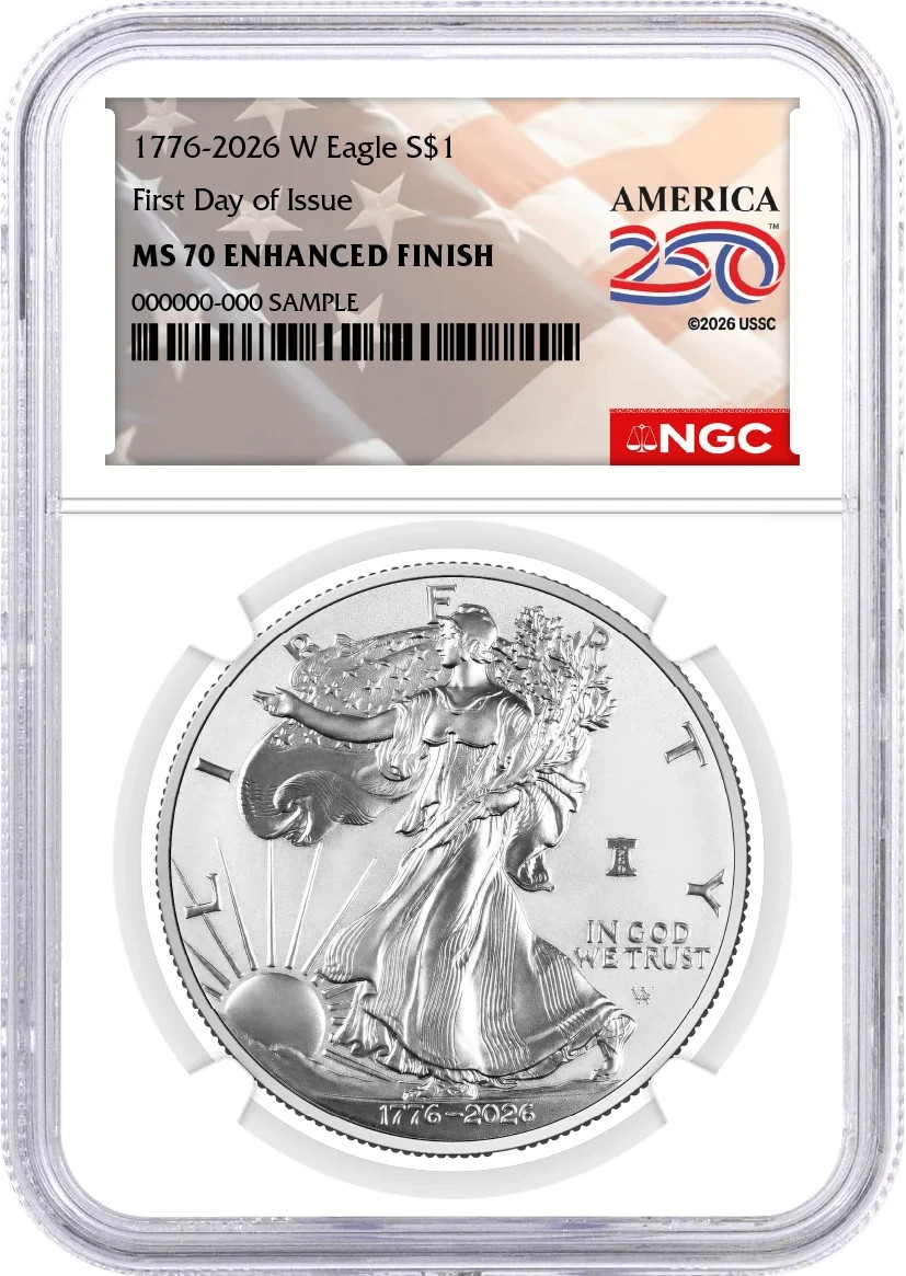 1776-2026 W $1 Enhanced Unc Silver Eagle 250th Liberty Bell Privy NGC MS70 FDOI