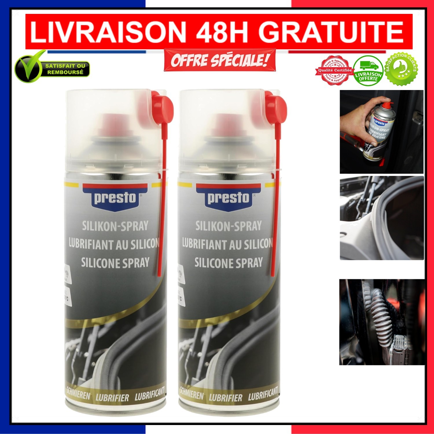 Lubrifiant silicone Presto aérosol haute performance anti-friction 800ml