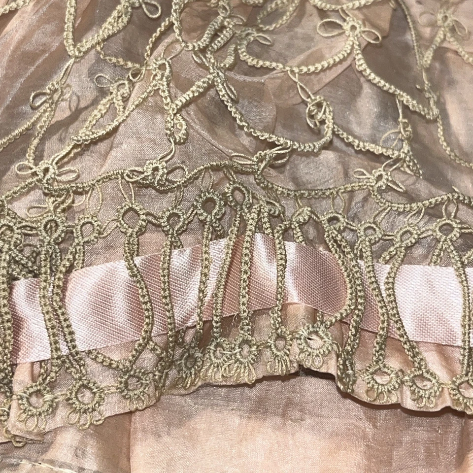 Antique Edwardian Victorian Lace Silk Pink Cap Bonnet Tatted Handmade Crochet - Image 2 of 4