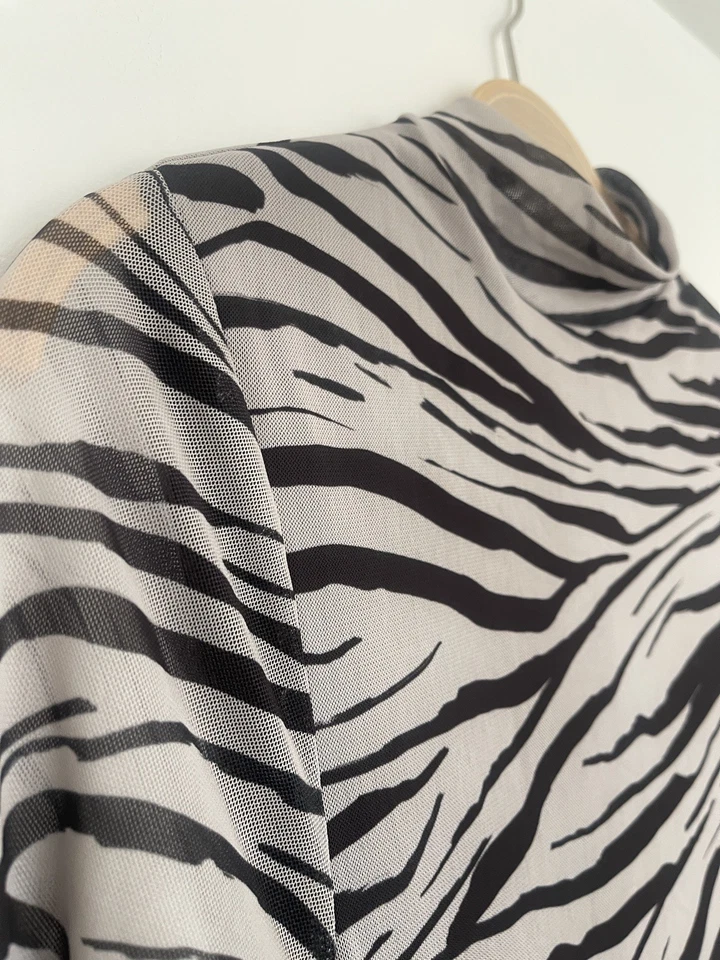 H&M DIVIDED Grey Black Zebra Print Slim Fit Draped Stretch Mesh Long Dress UK S - Image 4 of 4
