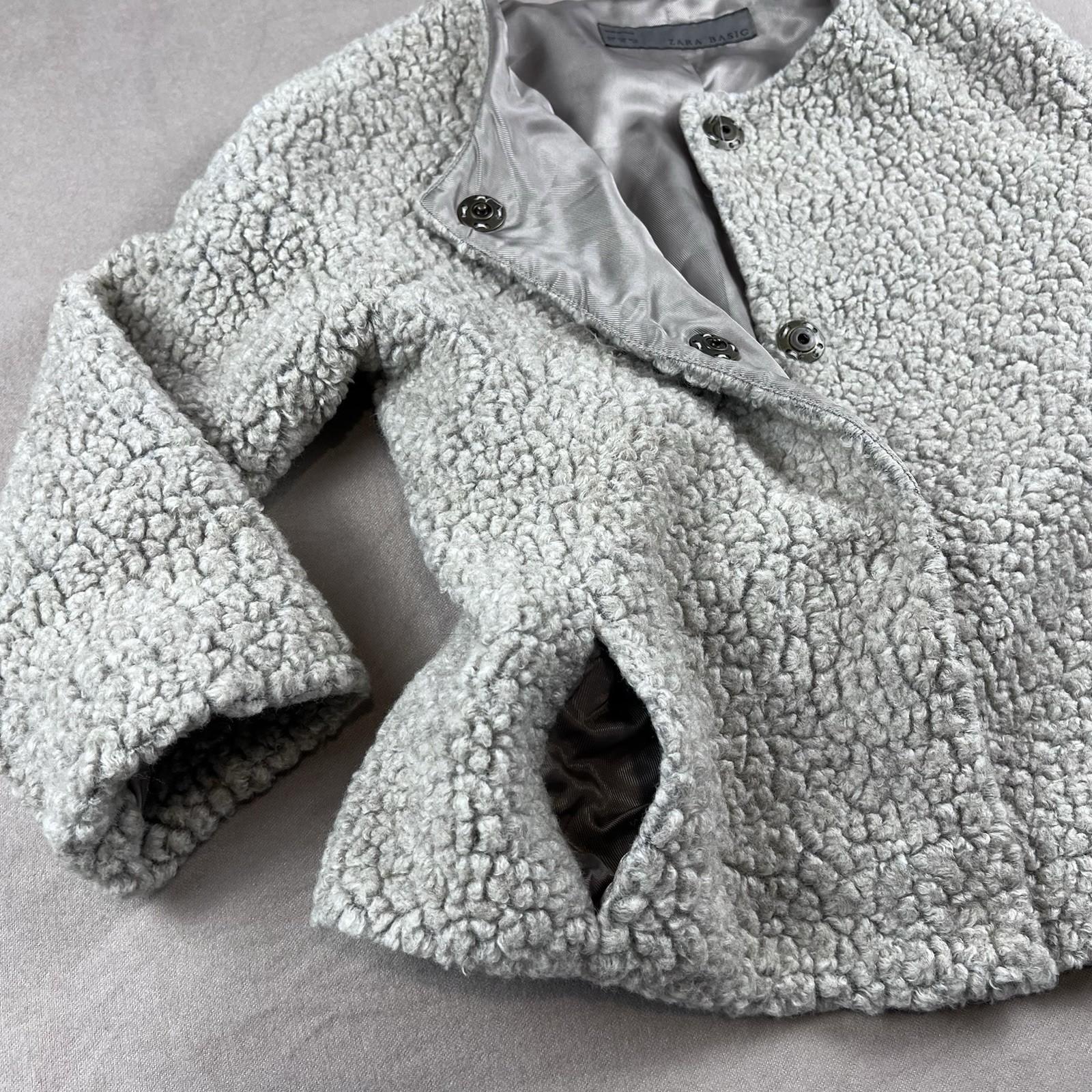 ZARA BASIC Women's Gray Snap Jacket Lined Pockets… - image 5