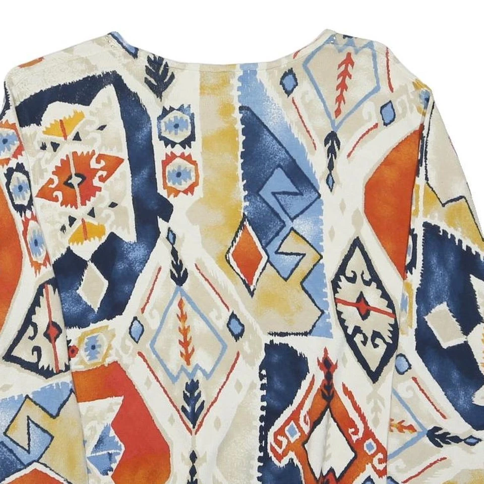 ALFRED DUNNER Pull Col Rond Motif Géométrique Coton Crème Orange Bleu Taille XL - Photo 4/4