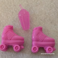 Barbie Doll Size Roller Skates Pink Shoes Plus Doll Size Drink